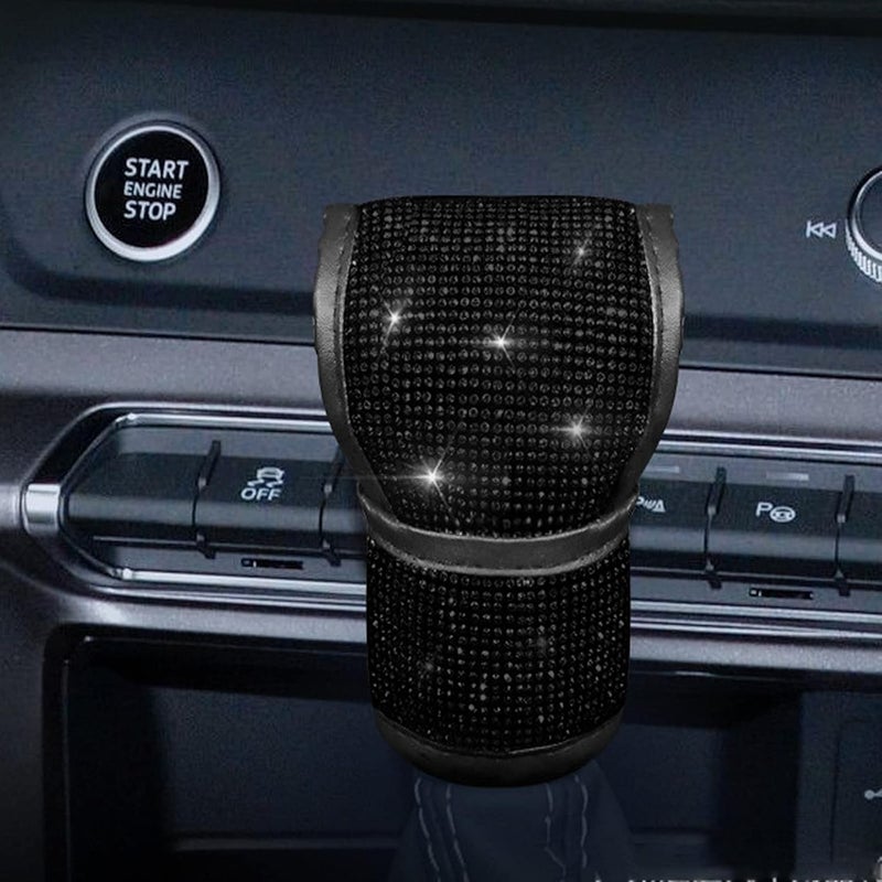 SPANICE Bling Bling Auto Shift Gear Cover, Leather Auto Gear Shift Knob Cover with Crystal Glitter Bling Rhinestones for Girls,Lady Universal Fit (Black) - Image 2